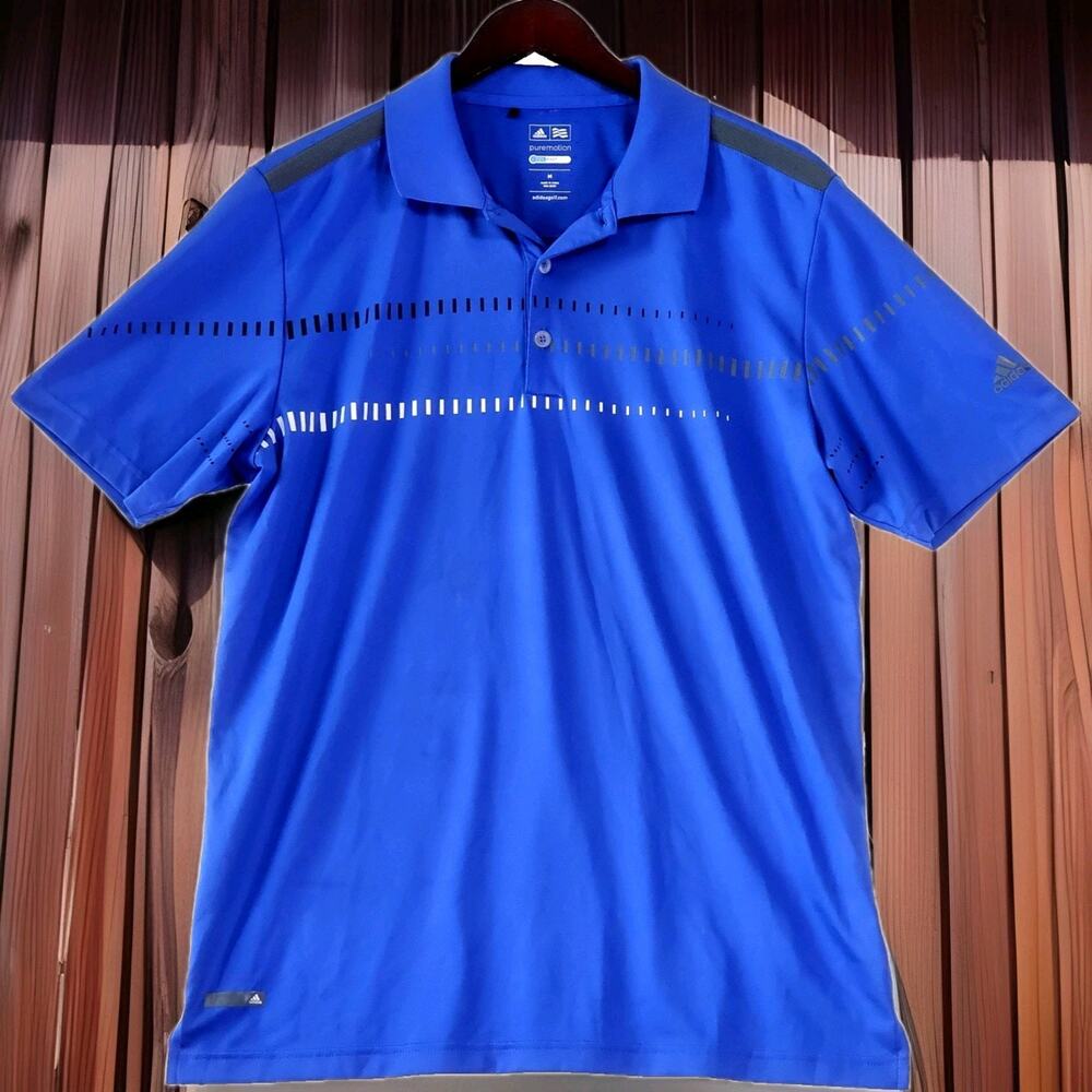 Adidas Pure Motion Cool Max Men's Medium Golf Polo Short Sleeve Shirt Blue